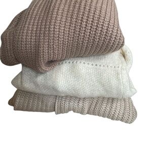 Women's Cozy Knit Sweater - Cream and Tan